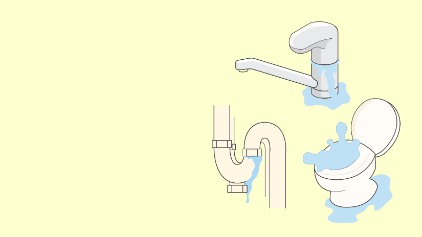 トイレや水道、蛇口から水が漏れているイラスト